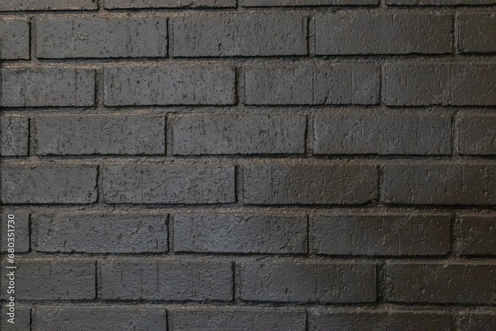 Black painted brick wall background texture with copy space