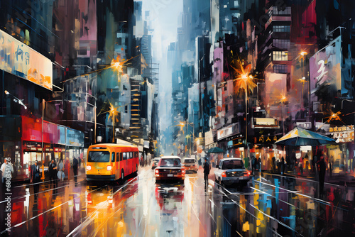 Abstract painting of a busy city street  © Sarah