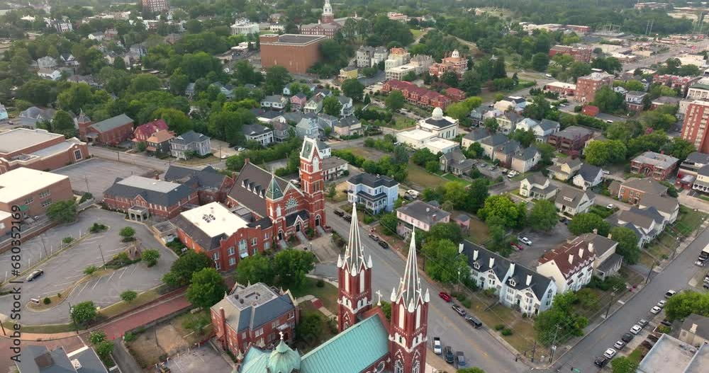 Aerial view of Macon, historic city in central Georgia with old historical architecture. USA panoramic cityscape
