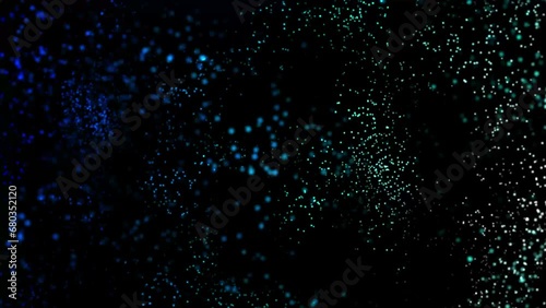 colored Particles Moving Background. fast energy flying wave line with flash lights. Particle from below. Particle color dust flickering on black background. Abstract Footage background for text.