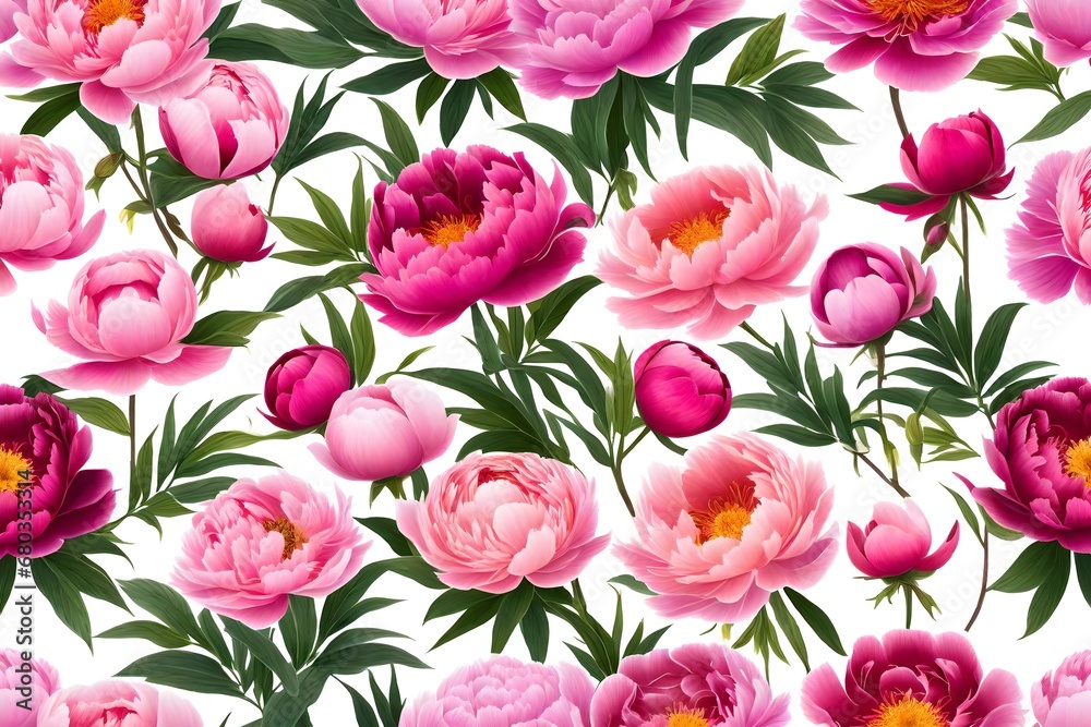 Set of beautiful peony flowers on white background By New Africa  
