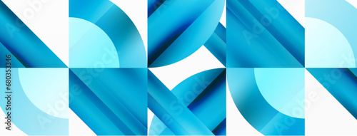 Minimalist background with square-tiled geometric circles, symphony of precise patterns. Interlocking shapes create tranquil yet captivating backdrop, blending modernity and structured elegance