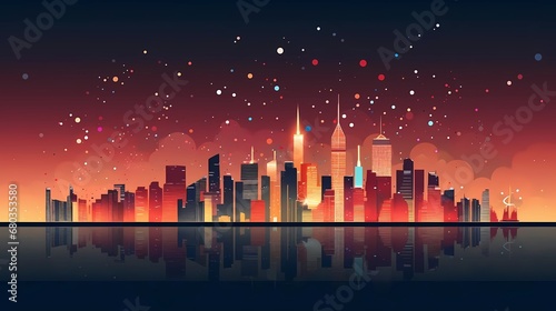 New Year 2024 Celebration Fireworks Cityscape Background