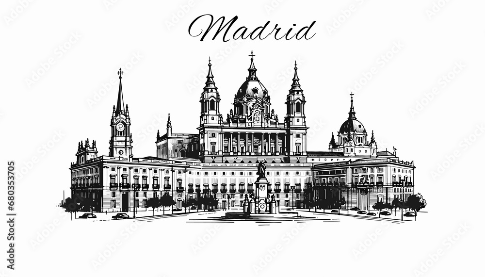 Madrid Skyline Panorama - Vektor-Illustration