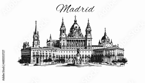 Madrid Skyline Panorama - Vektor-Illustration