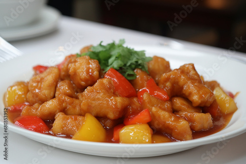 A plate of sweet and sour pork generative AI