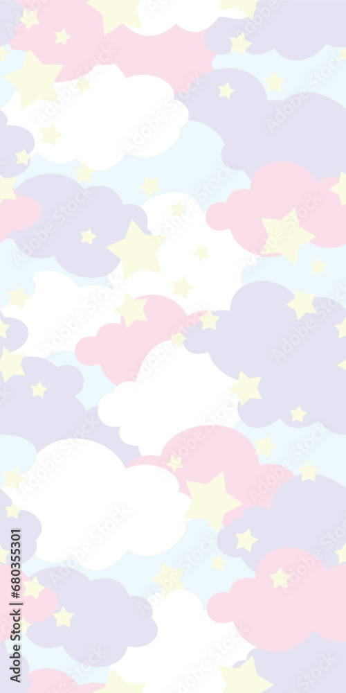 Pastel Colorful Star Clouds Seamless Pattern