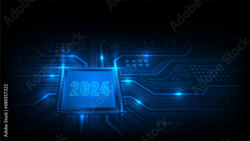2024 year futuristic AI Artificial Intelligence chipset on circuit board suitable for future technology artwork, Technology abstract background, Vector illustration