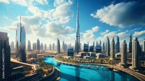 Foto Aerial View of the Dubai city of the river with sky and cloud cityscape background