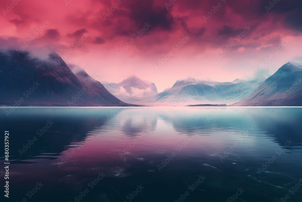 Digital Lake and Mountain Landscape Wallpaper,4K Natural Themed Wallpaper,Landscape Desktop Wallpaper,Macbook and iPad Wallpaper

