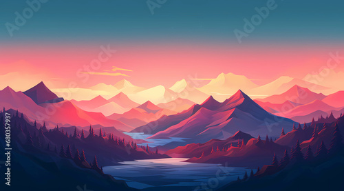 Digital Lake and Mountain Landscape Wallpaper,4K Natural Themed Wallpaper,Landscape Desktop Wallpaper,Macbook and iPad Wallpaper 