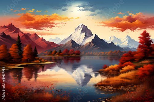 Digital Lake and Mountain Landscape Wallpaper 4K Natural Themed Wallpaper Landscape Desktop Wallpaper Macbook and iPad Wallpaper