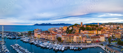 Aerial view of Cannes, a resort town on the French Riviera, is famed for its international film festival photo