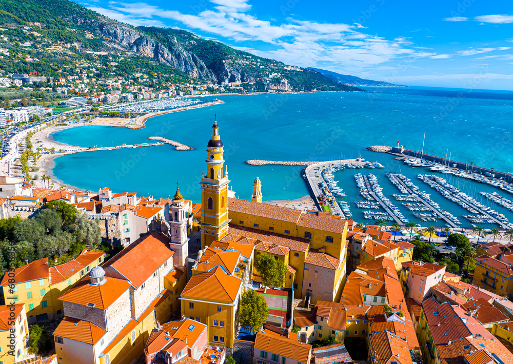View of Menton, a town on the French Riviera in southeast France known