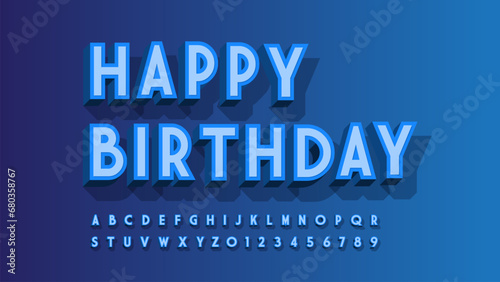 Blue alphabet with happy birthday greetings and lettering text.