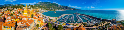 View of Menton, a town on the French Riviera in southeast France known for beaches and the Serre de la Madone garden