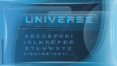 Slide presentation background design. Universe Font typography with glass transparent effects