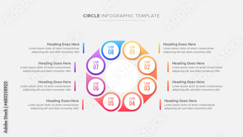 Modern Process Cycle Round Infographics Design Template with 8 Stages