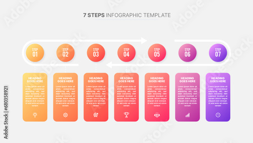 Modern Process Cycle Round Infographics Design Template with 7 Stages