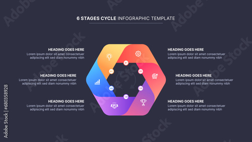 Modern Process Cycle Round Infographics Design Template with 6 Stages
