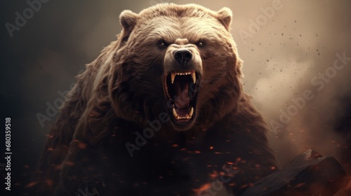Canvastavla angry bear background wallpaper ai generated