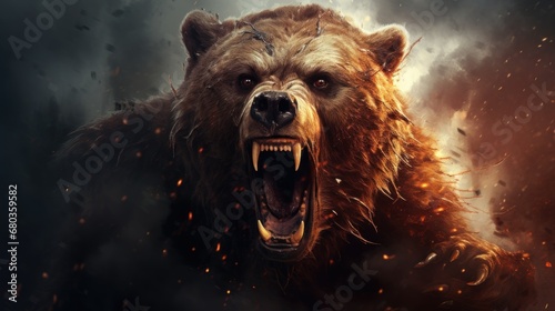 Print op canvas angry bear background wallpaper ai generated