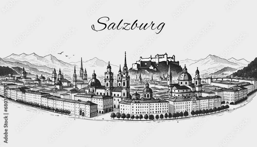 Salzburg Skyline Panorama - Vektor-Illustration