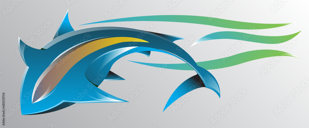 Blue shark sticker for car body stripes. Abstract wallpaper with glass shadow effects.