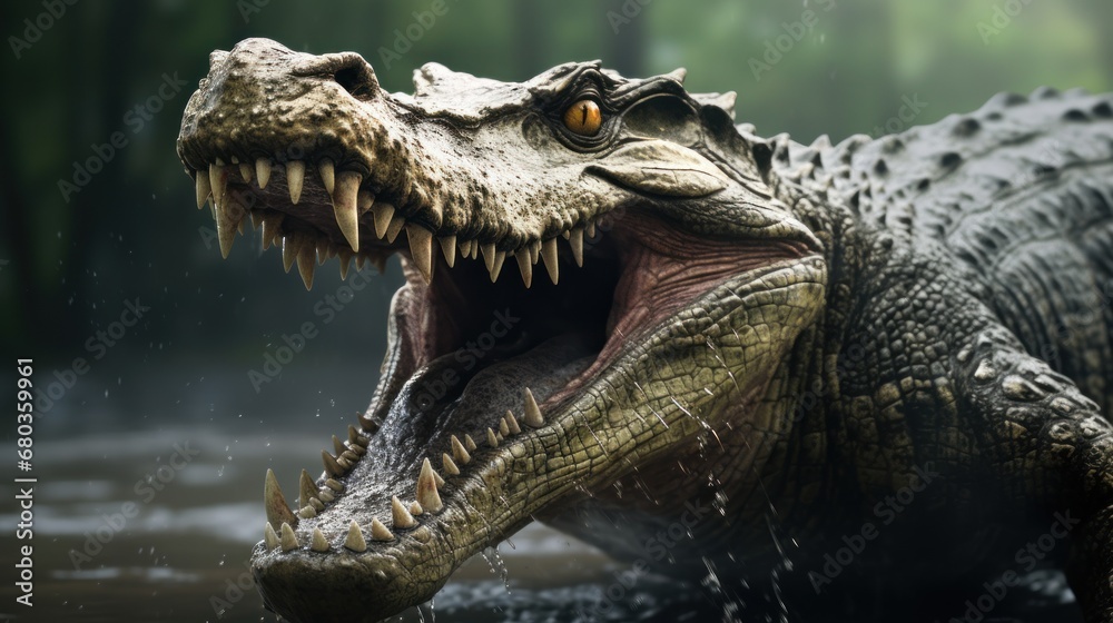 Obraz premium angry crocodile background wallpaper ai generated