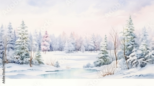 Christmas vintage watercolor landscapes