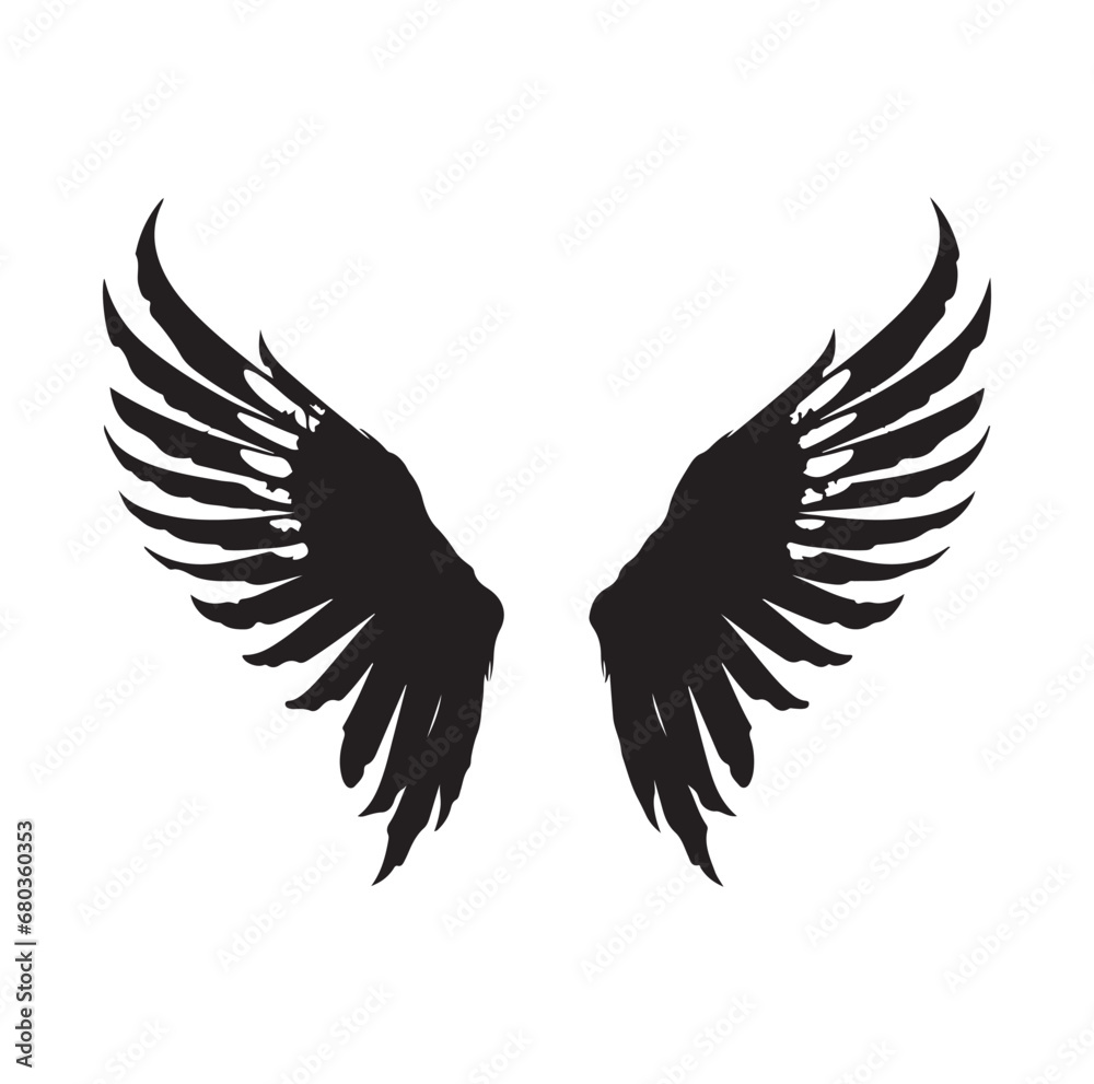 Wings Silhouette Vector On White Background. Wings Silhouette Vector On White Background.