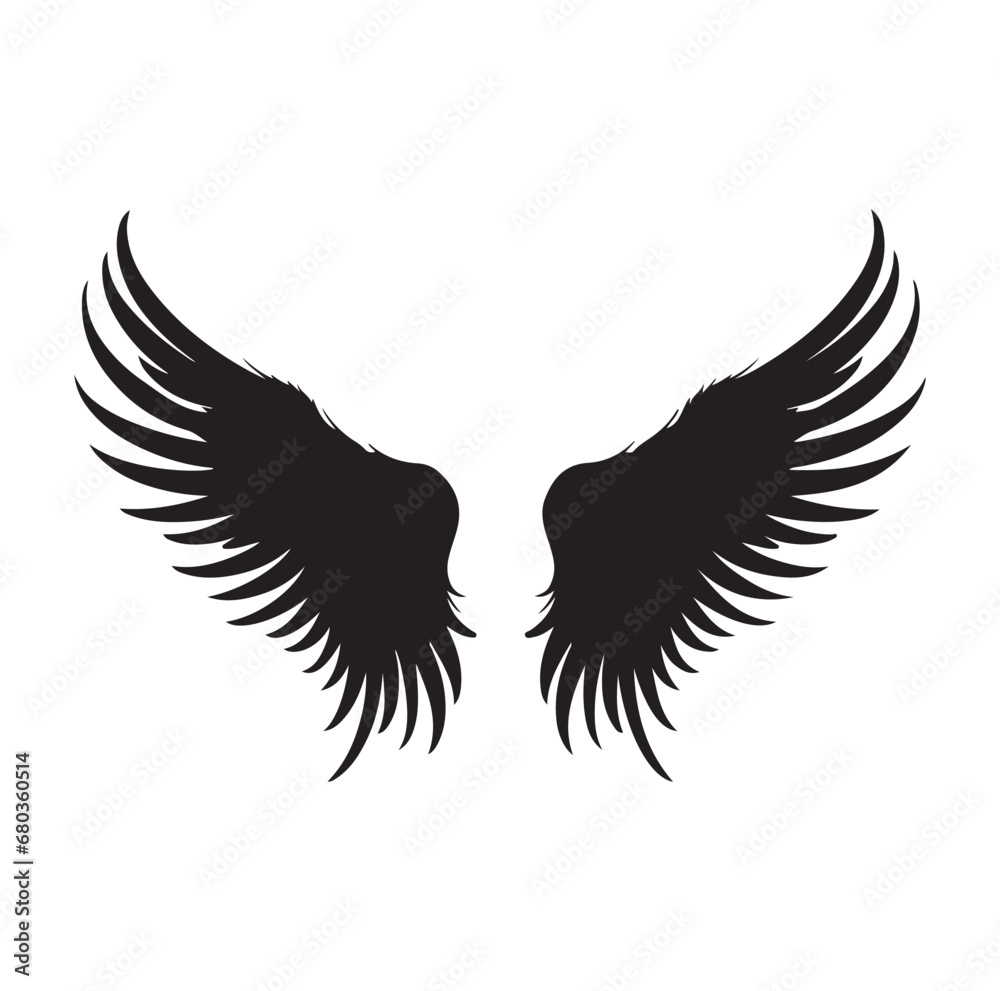 Wings Silhouette Vector On White Background. Wings Silhouette Vector On White Background.