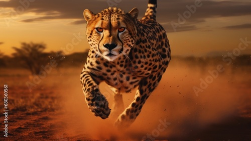 Cheetah running Savannah background wallpaper ai generated