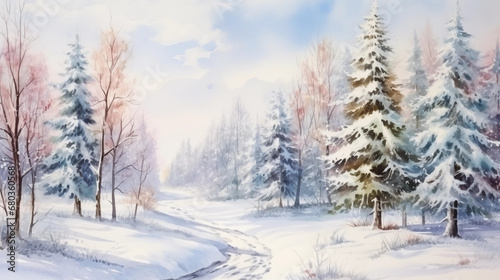 Christmas vintage watercolor landscapes © Nim