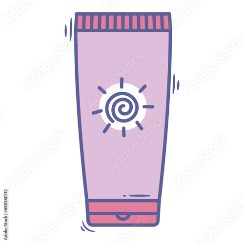 Doodle sunscreen element. Vector element with skincare theme and doodle hand drawn style. Illustration.