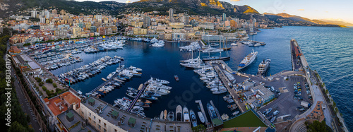 Sunset view of Monaco  a sovereign city-state on the French Riviera  in Western Europe  on the Mediterranean Sea