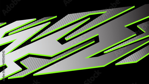 Abstract green metallic car sticker stripes with metallic dark halftone background 
