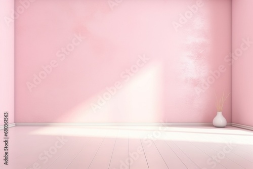 Light pink empty wall and smooth floor with interesting light glare Background for the presentation