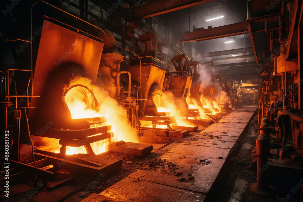 Hot molten metal in the smelting process Hot molten metal in the smelting process
