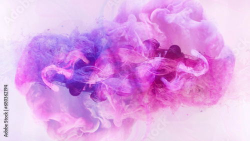 Fototapeta Naklejka Na Ścianę i Meble -  Color smoke background. Fume cloud. Magic explosion. Pink purple paint flow spread in water hypnotic dynamic puff swirls art isolated on white.