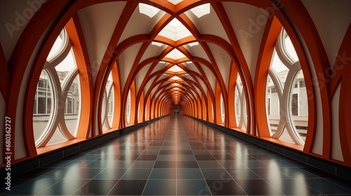 Futuristic corridor in a futuristic building with abstract architecture