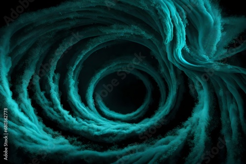 Turquoise dust creating an otherworldly vortex against black.