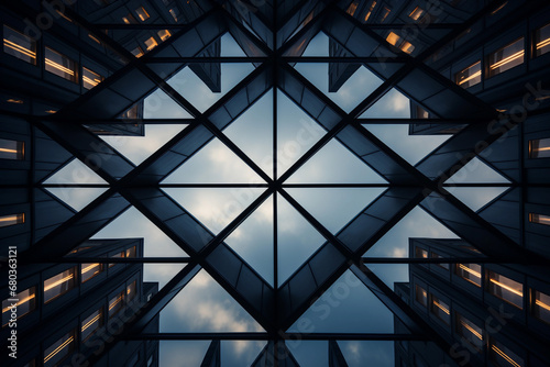 Skyscrapers in the windows of a modern office building