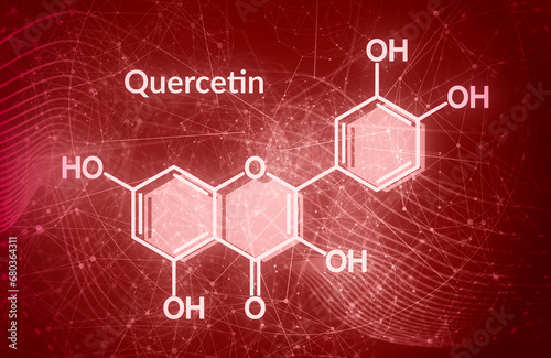 Quercetin or Vitamin P. Plant Flavonol from the Flavonoid Group of Polyphenols. Structural Chemical Formula
