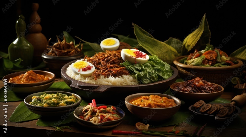 Indonesian traditional food background wallpaper ai generated