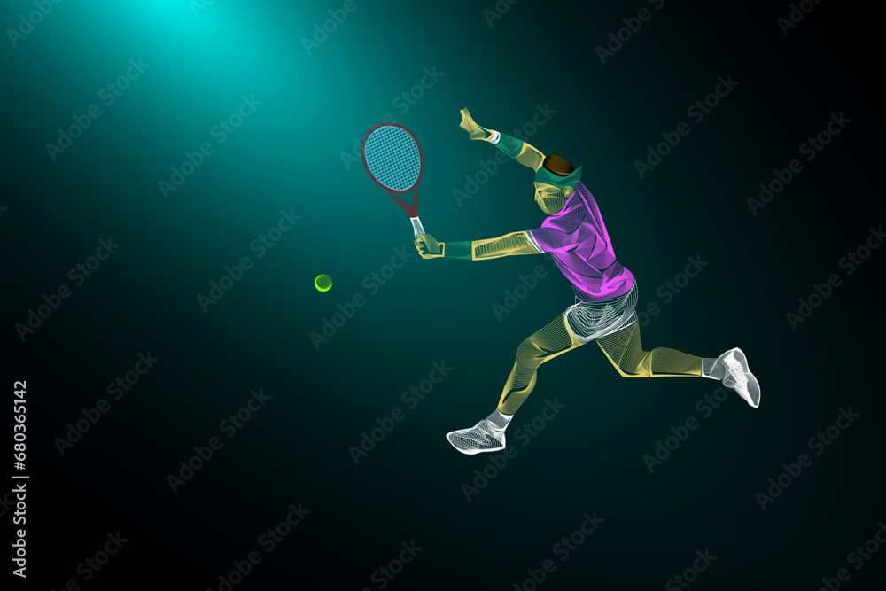 Lineart vector of tennis player in action on the court