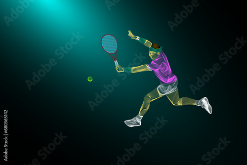 Lineart vector of tennis player in action on the court © ismed