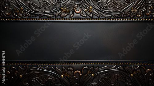 Ornate black leather background - elegant stitching - background - nameplate design 
