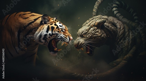 tiger vs angry tiger background wallpaper ai generated © anis rohayati