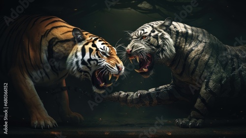 tiger vs angry tiger background wallpaper ai generated photo